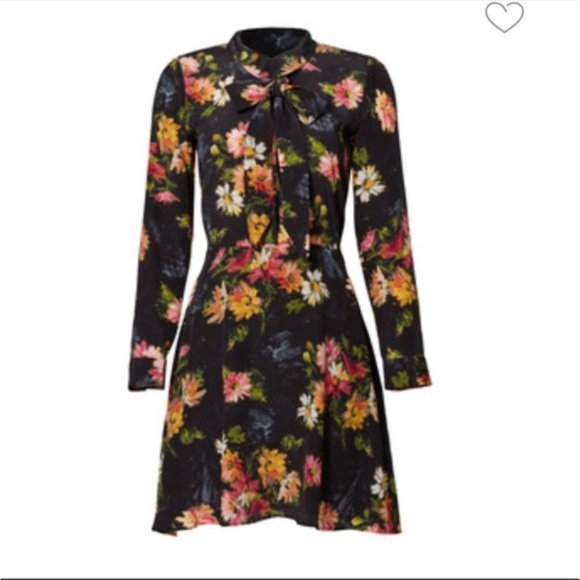 The KOOPLES | Black Floral Long Sleeved Tie Dress women’s XS - Picture 3 of 9